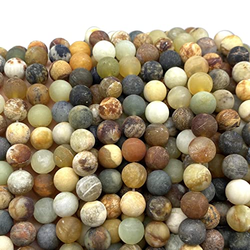 ABCGEMS Velvet-Matte-Finished Russian Flower Jade Beads (Enhance The Stone's Inherent Texture and Nature Hues with a Non-Glare Aesthetic) Smooth Round 8mm (Non-Shiny) - color: Flower Jade