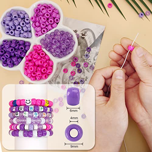 MIIIM 1000PCS 6x9mm Pony Beads Bulk, 5 Styles Purple for Bracelets Making Kit, Kandi, Hair for Braids, Craft for Jewelry Making (Purple) - color: Purple