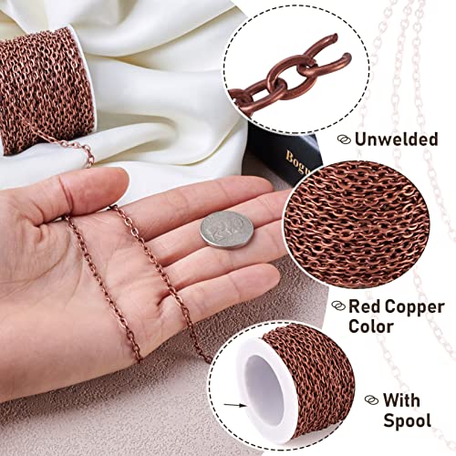 Pandahall 10M/10Yards Iron Cross Cable Chains Red Copper Color Twist Cross Necklace Finding Chains Size: Chains: About 4mm Long 2.7mm Wide 0.7mm Thick