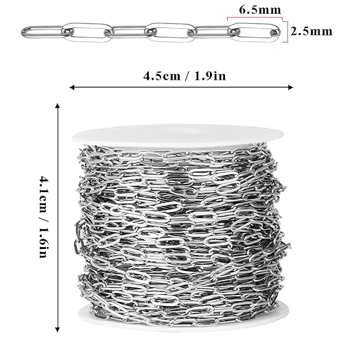 [33 Ft] Stainless Steel Paperclip Chains Roll, 2.5mm Width 304 Stainless Steel Oval Link Chains Spool Bulk for Jewelry Making - color: 2.5mm width