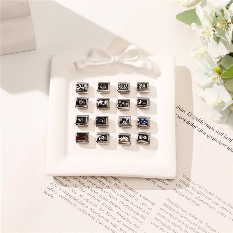 Italian Charms Bracelet Sets with 1Pcs Starter Brascelet 9Pcs Charms 9mm Italian Modular Charm Bracelet DIY Module Jewelry Gifts - color: B-Starter Bracelet Set-20PcsBlack