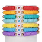 COLORFUL BLING 5-12Pcs Bohemian Love Heart Bead Bracelets for Women Vinyl Disc Heishi Surfer Stackable Stretch Bracelet Summer Beach Boho Jewelry - color: 7pcs pure