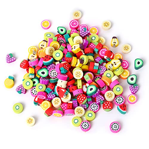 200PCS Colorful Fruit Polymer Clay Beads Kit - 10mm Mixed Fruit Spacer Beads for Jewelry Making DIY Bracelet Necklace - color: Clay Fruits