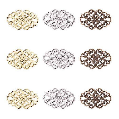 PH PandaHall 150 pcs 3 Colors Tibetan Style Iron Oval Filigree Charm Pendant Link Connectors for Earring Necklace Jewelry DIY Craft Making, Mixed Colors - color: 3 Colors-150 Pcs, size: Oval-31x20x0.5mm