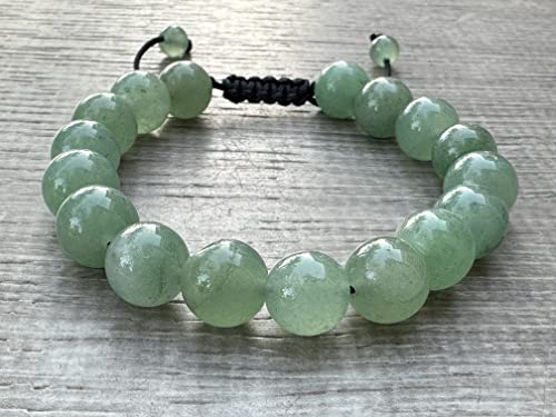 GAF TREASURES Grade A ++ Gemstone Round Bead Adjustable Bracelet 10mm, Genuine Crystal Bead Bracelet, Gift for Men & Women - color: Green Aventurine