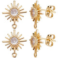Beebeecraft 10Pcs/Box 18K Gold Plated Sun Earring Findings Cubic Zirconia Earring Posts with Sterling Silver Pins and Butterfly Earring Backs for DIY Jewelry Making - color: Gold