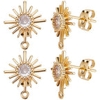 Beebeecraft 10Pcs/Box 18K Gold Plated Sun Earring Findings Cubic Zirconia Earring Posts with Sterling Silver Pins and Butterfly Earring Backs for DIY Jewelry Making - color: Gold