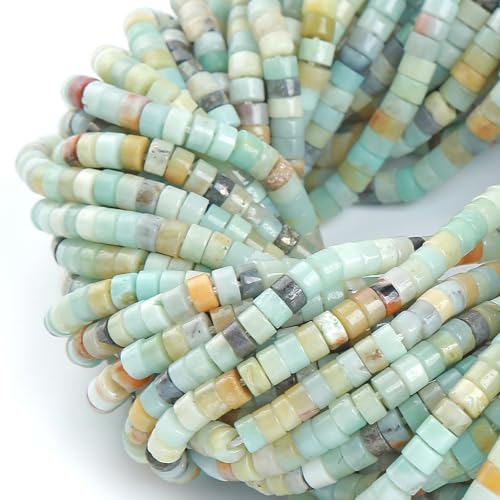 150pcs 2x4mm Natural Amazonite Tube Shape Beads Loose Flat Round Cylinder Flat Spacer Stone Beads for Bracelet Earrings Jewelry Making - color: Amazonite, size: 2x4mm Tube shape