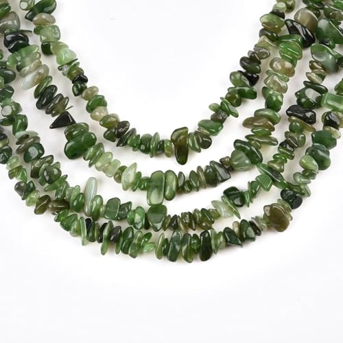 HAAMIIQII 5-8mm Natural Green Canada Jade Chips Beads Irregular Genuine Real Freeform Chip Stone Loose Gemstone Beads Energy Healing Crystal for Jewelry Making Strand 32 Inch - color: Green Canada Jade