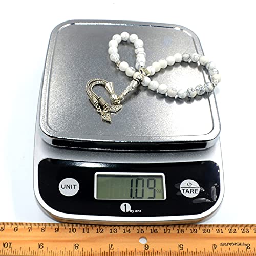 Simple Designed Natural Stone Worry Beads (8 mm -33 Beads) - Prayer Beads Tesbih-Tasbih-Tasbeeh-Misbaha-Subha-Sebha-Sibha-Rosary (Synthetic White Turquoise Stone) - color: White Turquoise Stone