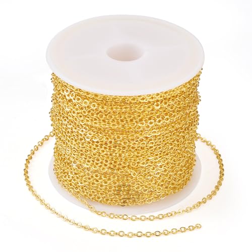 Beadthoven 32.8Ft Brass Flat Cable Chain for Jewelry Making 1.5mm Golden Brass Flat Cross DIY Necklace Chain Bracelet Jewelry Finding Chains Extender Chains Bulk for Jewelry Making Supplies - color: Gold, size: 1.5mm