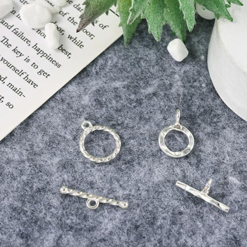 Craftdady 2Pcs 925 Sterling Silver Toggle Clasp T Bar Round Buckle Closure End Clasps for DIY Bracelet Necklace Jewelry Making - color: 925 Sterling Silver, 2 Sizes
