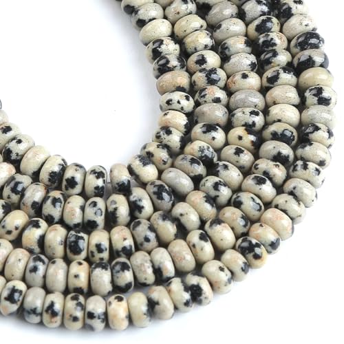 150PCS 2x4mm Natural Dalmation Jasper Rondelle Beads Abacus Disk Stone Beads Round Loose Spacer Gemstone Beads for DIY Bracelet Necklace Jewelry Making - color: Dalmatian Jasper, size: 2x4mm Abacus Disk