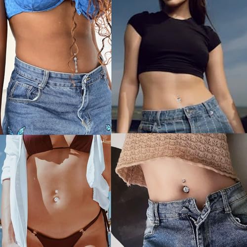 Yugui Belly Button Piercing Kit 17PCS - Body Piercing Kit with Navel Rings Piercing Pliers Disposable 12G 14G Stainless Steel Piercing Needles Tools for DIY Piercing Self Belly Piercing Kit, Silver