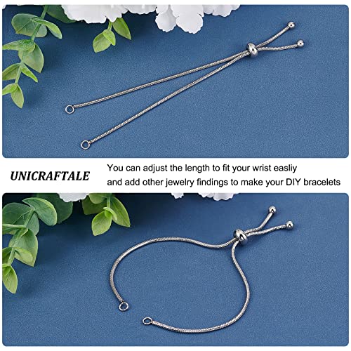 UNICRAFTALE 10 Strand Stainless Steel Adjustable Slider Chain Bracelet Each Side 9"(230mm) Slider Extender Chains with Ball Ends for Jewelry Making - color: Steel Color