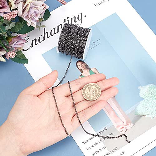 PH PandaHall 33 ft Necklace Chains 2.2mm Black Iron Cross Chains Link Flat O-Shaped Cable Chains Craft Jewelry Chain for DIY Necklace Bracelet Jewelry Making, 3x2.2x0.6mm - color: Black-3x2.2x0.6mm, size: 3x2.2x0.6mm