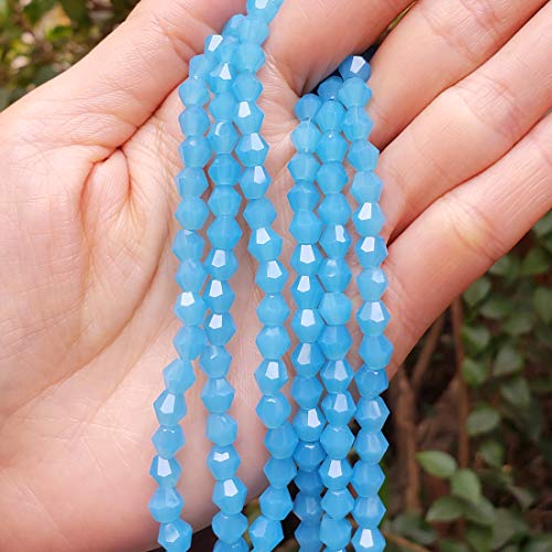 250pcs Czech 6mm (0.24 Inch) Faceted Bicone Crystal Glass Loose Beads Spacer Bulk Blue Turquoise Opal for DIY Craft Jewelry Making CCB631 - color: Blue Turquoise Opal, size: 6mm - 250pcs