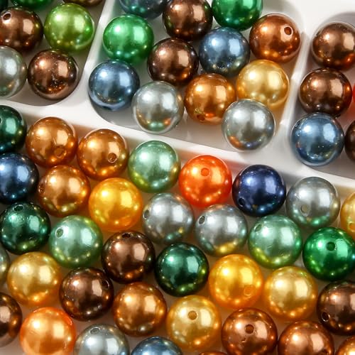 100pcs Color Pearl Beads Chunk Bubblegum Bead 20mm Acrylic Pen Ball Beads for Pen Bag Jewelry Making Necklace Bracelet(Brown&Gray) - color: brown&gray