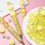 106Pcs 20mm Beads for Pens Making with Rondelle Spacer Beads Yellow Acrylic Focal Bubblegum Bead Crystal Round Sparkly Chunky Bead for Pens Beadable Keychain Necklace DIY Craft Jewelry Making Supplies - color: Yellow