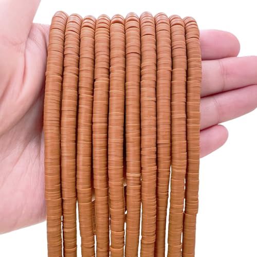 10 Strands Clay Bead, Heishi Beads for Bracelet Stack, Earth Tone Clay Beads for Adults, Flat Beads Kit for Friendship Bracelets, Neutral Beads Bracelet Making Kit(Terracotta) - color: Terracotta