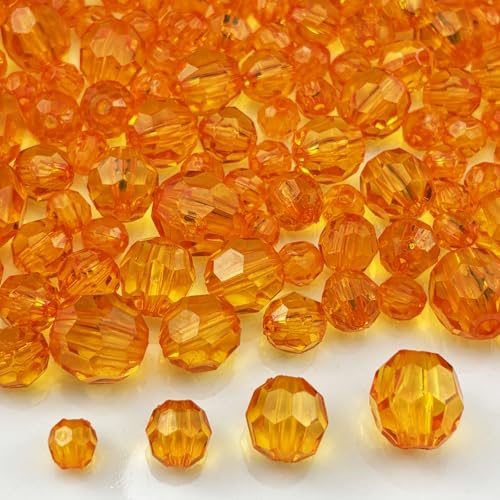 850pcs Acrylic Round Faceted Beads 6mm 8mm 10mm 12mm Faceted Round Spacer Beads for Bracelets Necklace Earring DIY Jewelry Making Craft(Orange) - color: Orange