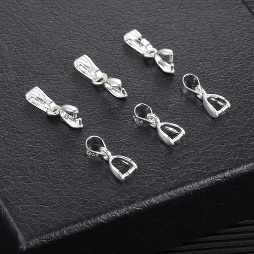 925 Sterling Silver Pinch Bail Clasp, 6 Pcs Hypoallergenic White Gold Plated Slider Necklace Pendant Pinch Clip with Open Loop Snap Bail Necklace Pendant Clasp Connectors for Jewelry Making - color: 6Pcs