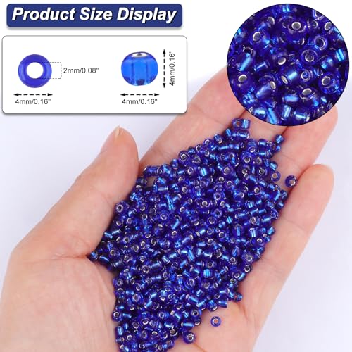 2100 Pcs Size 6/0 Glass Seed Beads, 4 mm Sapphire Small Mini Spacer Loose Pony Beads for Jewelry Making and DIY Crafts - color: Sapphire, size: Large