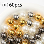 160pcs Chunk Bubblegum Beads 20mm Pearl Beadable Bead Pen Ball Beads for Pen Bag Jewelry Making Necklace Bracelets (White&Golden&Silver) - color: white&golden&silver