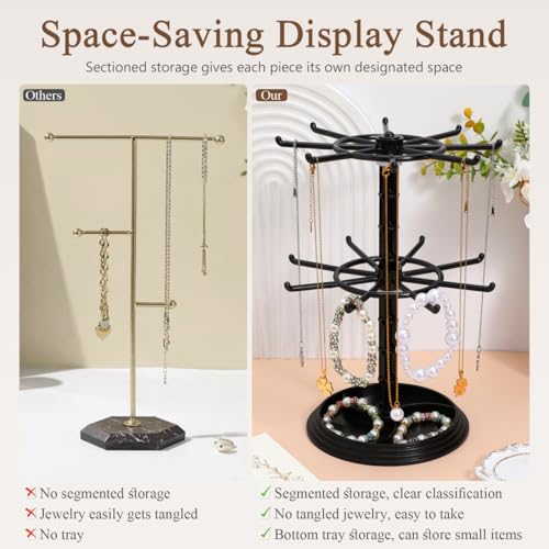 Didiseaon 2layer Rotating Necklace Display Stand for Jewelry Organization Small Accessory Rack for Necklaces Bracelets Keychains and Earrings Stylish Desktop Home Decor