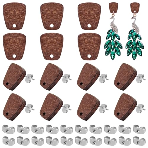 160Pcs Wood Earring Studs for Jewelry Making, Walnut Wooden Stud Earrings Posts Earring Findings Earring Pin Studs Bulk with Loop Trapezoid Earring Posts with Ear Backs for Earrings Making Supplies - color: Trapezoid-160Pcs