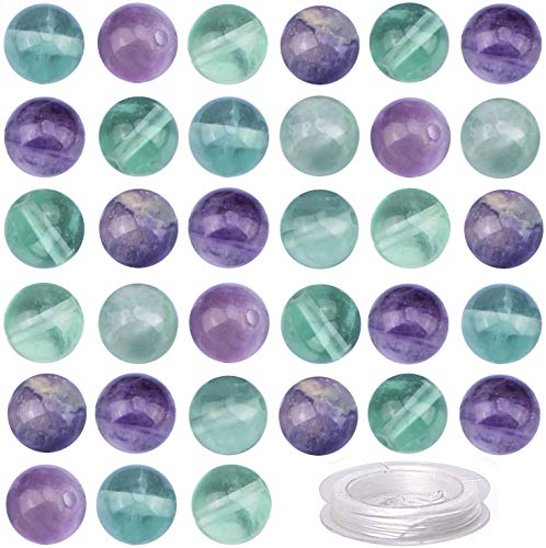 100Pcs Natural Crystal Beads Stone Gemstone Round Loose Energy Healing Beads with Free Crystal Stretch Cord for Jewelry Making (Flourite, 8MM) - color: Flourite, size: 8MM