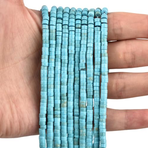 300pcs Natural Blue Turquoise Heishi Spacer Beads 2x4mm Genuine Real Disc Stone Beading DIY Charm Smooth Loose Gemstone Beads for Jewelry Making Bracelets Necklaces Earrings Crafts - color: Blue Turquoise
