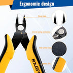 Micro Wire Cutters, 5.4 Inch Flush Cutters, 2 Pack Sharp Spring Loaded Micro Diagonal Cutters for Jewelry, Zip Ties, Electronics & DIY with Soft Grip Handles (Yellow & Black) - color: 2 Pack