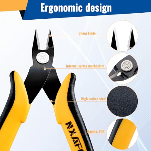 Micro Wire Cutters, 5.4 Inch Flush Cutters, 3 Pack Sharp Spring Loaded Micro Diagonal Cutters for Jewelry, Zip Ties, Electronics & DIY with Soft Grip Handles (Yellow & Black) - color: 3 Pack