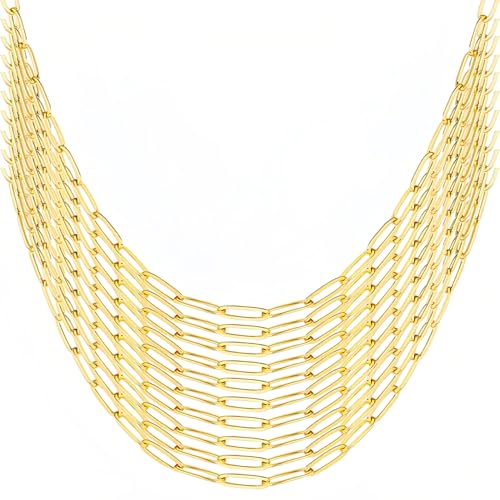 Gold Paperclip Chain Necklace for Women 10pcs 18inch 3X9mm Gold Chains for jewelry Making Stainless Steel Filled 18K Gold Plated Chains Bulk Adjustable Link Chains - size: 18inch 10pcs