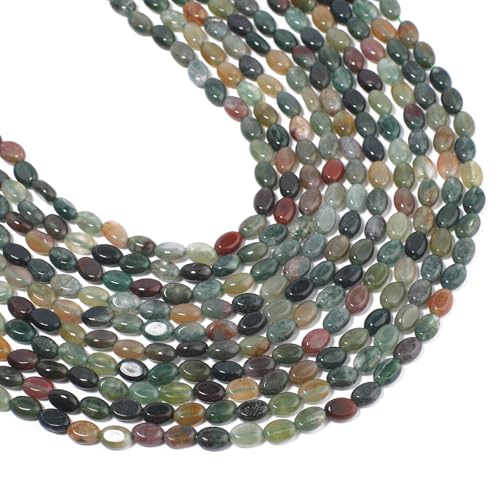 70pcs Natural Indian Agate Stone Beads，4x6mm Egg Shape Loose Gemstone Beads for Jewelry Making Design Earring Necklace - color: Indian agate
