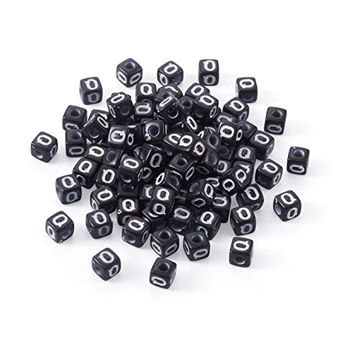 FASHEWELRY 500Pcs Acrylic Cube Letter Beads 5x5x5mm Black Square Letter Q Alphabet Beads for DIY Bracelet Necklace Jewelry Making - color: Letter Q