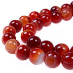 Smooth Round Shape Natural Gemstone Loose Beads for 1 Strand per Bag Approxi 15.5 inch 48-50pcsJewelry Making (12mm, Red Carnelian Stripe Agate) - color: Red Carnelian Stripe Agate, size: 12mm