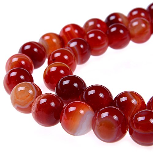 Smooth Round Shape Natural Gemstone Loose Beads for 1 Strand per Bag Approxi 15.5 inch 48-50pcsJewelry Making (12mm, Red Carnelian Stripe Agate) - color: Red Carnelian Stripe Agate, size: 12mm