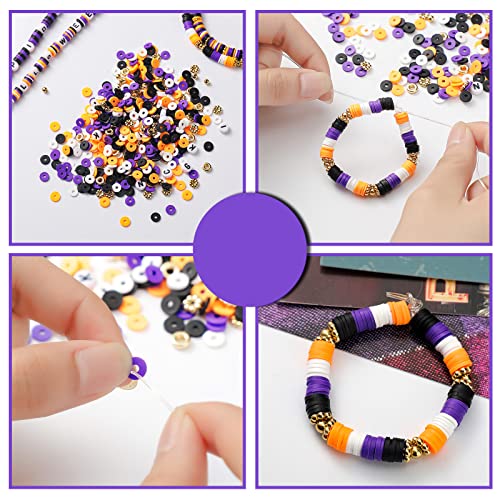 Ferraycle 5700 Pcs Fall Halloween Clay Beads Set Christmas Clay Beads Holiday DIY Jewelry Making Kits for Bracelet Necklace Earring(Black, Purple, Orange, White) - color: Black, Purple, Orange, White