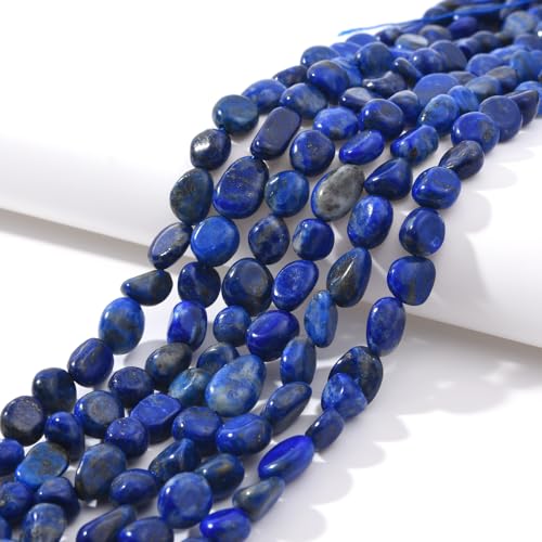 6-8mm Natural Blue Lapis Lazuli Nuggets Oval Free Tumbled Pebble Semi Precious Gemstone Loose Stone Beads Approx 15.5 inch for DIY Jewelry Making - color: Blue Lapis Lazuli