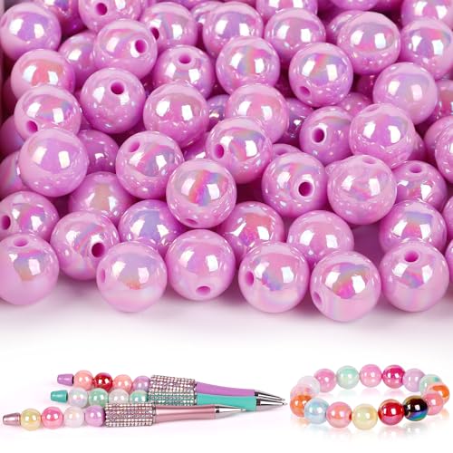100 Pcs Beads for Pens - Focal Beads for Beadable Pens, Acrylic Bead for Beaded Pen, Rainbow Bead Keychains Bracelets Crafts, Purple - color: Purple, size: 100 pcs