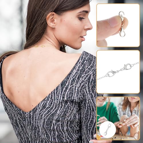 10 Pcs Double Lobster Clasp Extender Silver Necklace Chain Extenders Double Claw Connector Bracelet Necklace Extender for DIY Jewelry Making - color: Silver