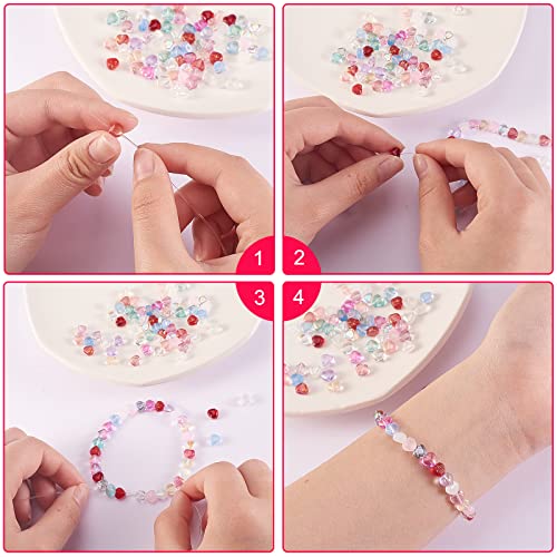 UR URLIFEHALL 100 Pcs Transparent Spray Painted Glass Beads Mixed Style Heart Spacer Beads for Jewelry Making DIY Crafts Accessories - color: 100pcs-6x6x4mm-mixed color heart glass beads