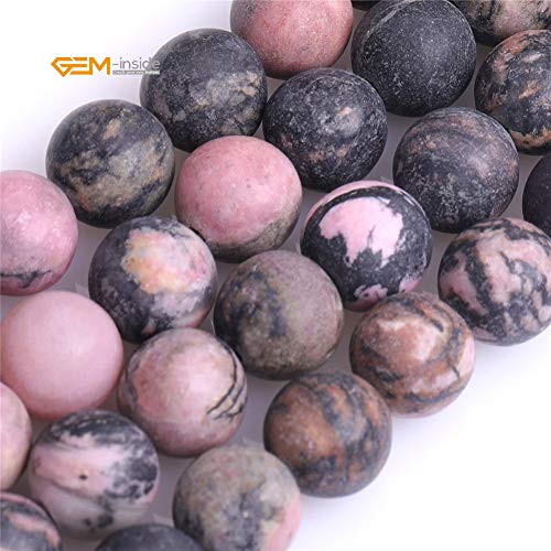 GEM-Inside 8mm Natural Stone Black Rhodonite Frosted Matte Unpolished Round Beads for Jewelry Making Strand 15 inch - color: Black Rhodonite, size: 8mm