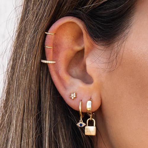 6Pcs 14K Goldplated Earring Hooks Wide Round Ear Huggie Hoop 925 Sterling Silver Dangle Ear Leverback Hooks 14x5mm Flat Wide Thick Gold Huggie Hoop for Earrings Making Supplies Jewelry Findings - color: 6Pcs14x5mmHuggie_Gold