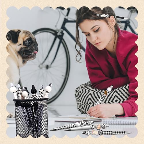 Colarr 24 Sets Plastic Beadable Pens DIY Pens Making Kit Assorted Wood Beads Crystal Spacer Black Ink Ballpoint for Women Crafts Office Family Gifts(Dog) - style: Dog