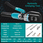 Brileine 10 Tons Hydraulic Crimping Tool with 9 Dies - Battery Cable Crimper Tool & Wire Rope Crimping Tool for 12 to 2/0 AWG, 1/16" 1/8" 3/16" Stainless Steel Cable Railing Tool