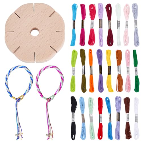 WEBEEDY Loom Bracelet Making Kit with Wooden Round Kumi Disc & Embroidery Threads for Adults, Japanese Kumihimo Starter Kit Braiding Beginner Supplies for Beading & Bracelet Weaving DIY