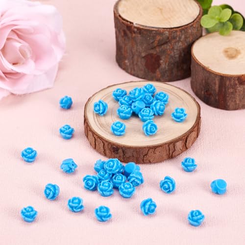 Beadthoven 50pcs Handmade Flat Base Opaque Resin Blue Rose Flower Beads for DIY Beading Jewelry Necklace Bracelet Earring Supplies 9x7mm Hole: 1mm - color: Blue Rose#9x7mm